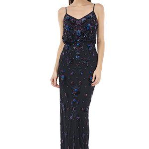 JS Collections Beaded Blouson Gown in Black Multi